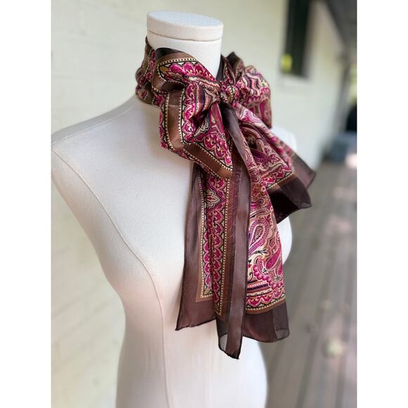 Vintage Scarf Brown Magenta Paisley Print Boho Chic Neck Wrap Rectangular Fall - Picture 7 of 7
